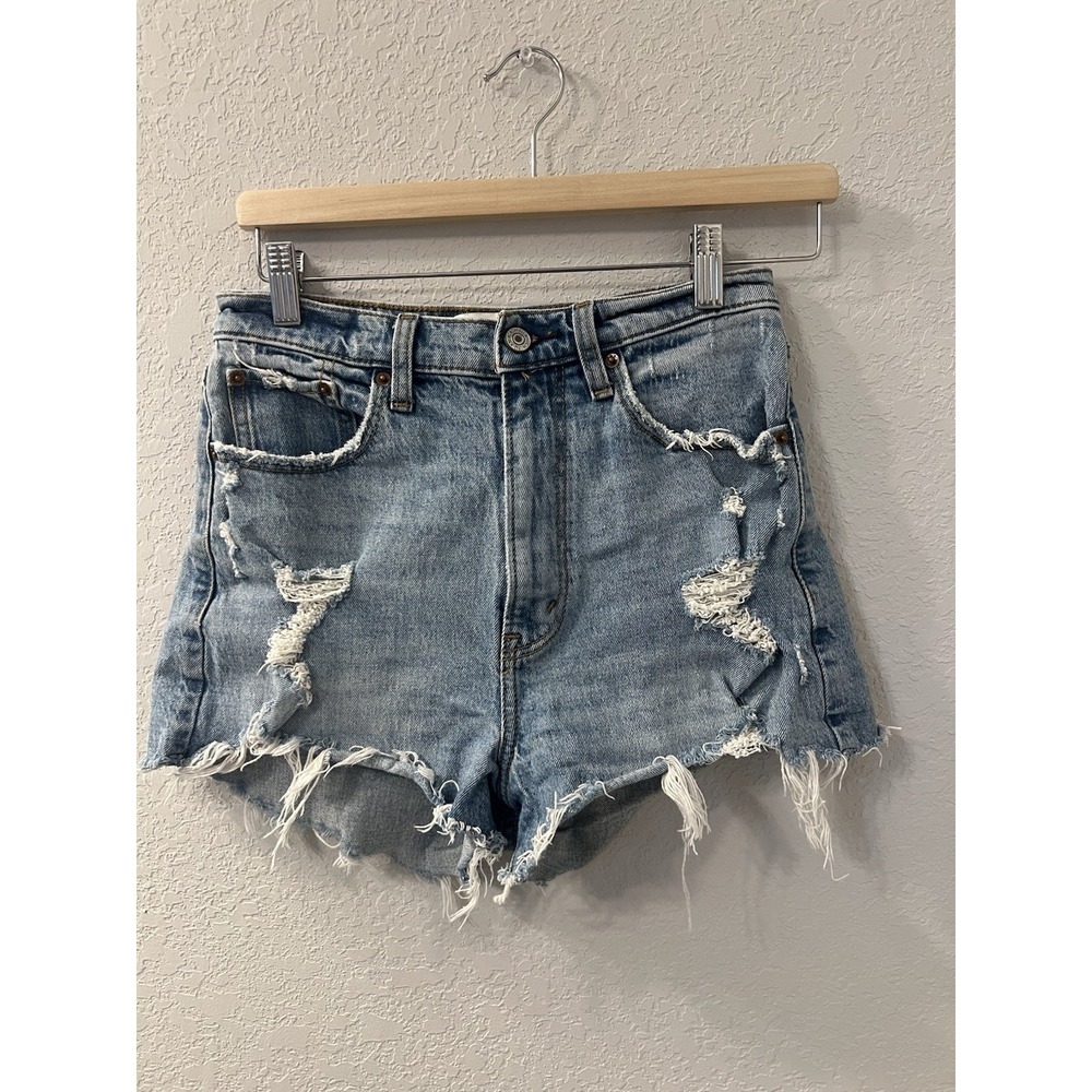 Abercrombie & Fitch High-Waist Distressed Light Blue Denim Shorts